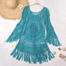 Load image into Gallery viewer, CUPSHE White Crochet Bikini Cover Up with Fringe Trim Women Sexy Hollow Tunic Beach Dress 2021 Summer Bathing Suit Beachwear
