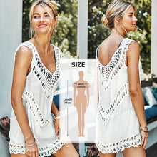 Load image into Gallery viewer, CUPSHE White Crochet Bikini Cover Up with Fringe Trim Women Sexy Hollow Tunic Beach Dress 2021 Summer Bathing Suit Beachwear
