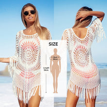 Load image into Gallery viewer, CUPSHE White Crochet Bikini Cover Up with Fringe Trim Women Sexy Hollow Tunic Beach Dress 2021 Summer Bathing Suit Beachwear
