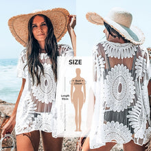 Load image into Gallery viewer, CUPSHE White Crochet Bikini Cover Up with Fringe Trim Women Sexy Hollow Tunic Beach Dress 2021 Summer Bathing Suit Beachwear
