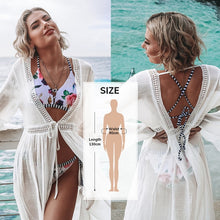 Load image into Gallery viewer, CUPSHE White Crochet Bikini Cover Up with Fringe Trim Women Sexy Hollow Tunic Beach Dress 2021 Summer Bathing Suit Beachwear
