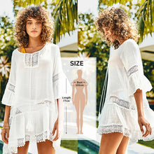 Load image into Gallery viewer, CUPSHE White Crochet Bikini Cover Up with Fringe Trim Women Sexy Hollow Tunic Beach Dress 2021 Summer Bathing Suit Beachwear
