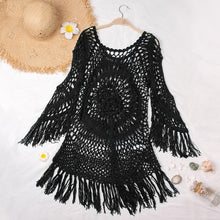 Load image into Gallery viewer, CUPSHE White Crochet Bikini Cover Up with Fringe Trim Women Sexy Hollow Tunic Beach Dress 2021 Summer Bathing Suit Beachwear
