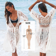 Load image into Gallery viewer, CUPSHE White Crochet Bikini Cover Up with Fringe Trim Women Sexy Hollow Tunic Beach Dress 2021 Summer Bathing Suit Beachwear
