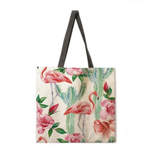 Load image into Gallery viewer, Folding shopping bag flamingo print bag lady shoulder bag female leisure handbag outdoor beach bag female handbag
