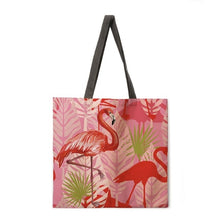 Load image into Gallery viewer, Folding shopping bag flamingo print bag lady shoulder bag female leisure handbag outdoor beach bag female handbag
