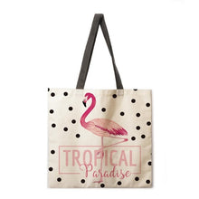 Load image into Gallery viewer, Folding shopping bag flamingo print bag lady shoulder bag female leisure handbag outdoor beach bag female handbag
