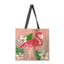 Load image into Gallery viewer, Folding shopping bag flamingo print bag lady shoulder bag female leisure handbag outdoor beach bag female handbag
