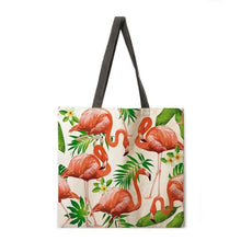 Load image into Gallery viewer, Folding shopping bag flamingo print bag lady shoulder bag female leisure handbag outdoor beach bag female handbag
