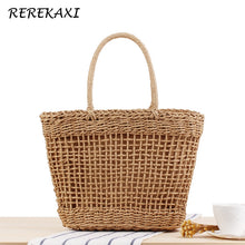 Load image into Gallery viewer, Handmade Women&#39;s Handbag Bohemian Hollow Straw Bag Summer Weaving Beach Bags Female Top-handle Tote Fashion Net Bag Mesh Basket
