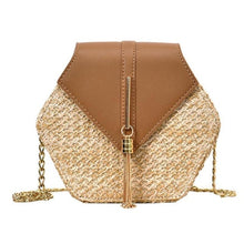 Load image into Gallery viewer, Hexagon Mulit Style Straw+leather Handbag 2021 Women Summer Rattan Bag Handmade Woven Beach Circle Bohemia Shoulder Bag New
