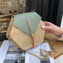 Load image into Gallery viewer, Hexagon Mulit Style Straw+leather Handbag 2021 Women Summer Rattan Bag Handmade Woven Beach Circle Bohemia Shoulder Bag New
