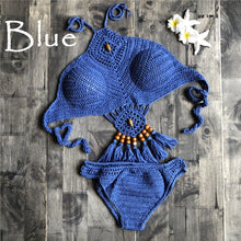 Load image into Gallery viewer, New Summer Crochet Women Solid Bikini Set Sexy Halter Tie Bra Swimsuit Swimwear Triangle Bather Suit Swimming Suit Biquini
