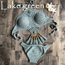 Load image into Gallery viewer, New Summer Crochet Women Solid Bikini Set Sexy Halter Tie Bra Swimsuit Swimwear Triangle Bather Suit Swimming Suit Biquini
