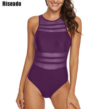 Load image into Gallery viewer, Riseado Black Mesh One Piece Swimsuit 2021 Swimwear Women Sexy High Neck Bathing Suit Women Backless Plus Size Swim Wear XXL
