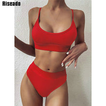 Load image into Gallery viewer, Riseado Push Up Sexy Bikini 2021 High Waist Swimsuit Swimwear Women Ribbed Beachwear Solid Brazilian Bikini Strap Bathing Suit
