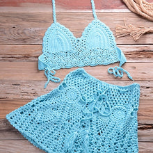 Load image into Gallery viewer, Two-piece Crochet Women Bikini Set Cover Up Swimsuit Swim Skirt Swimwear Bathing Swimdress Beachwear
