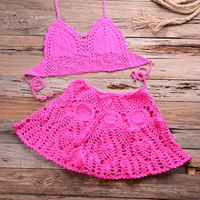 Load image into Gallery viewer, Two-piece Crochet Women Bikini Set Cover Up Swimsuit Swim Skirt Swimwear Bathing Swimdress Beachwear
