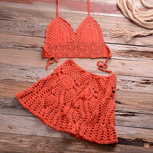 Load image into Gallery viewer, Two-piece Crochet Women Bikini Set Cover Up Swimsuit Swim Skirt Swimwear Bathing Swimdress Beachwear
