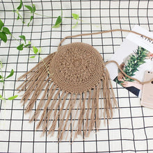 Load image into Gallery viewer, Women Circle Straw Bags Summer Beach Tassel Female INS Popular Shoulder Bag Lady Casual Handmade Weave Round Crossbody SS3108
